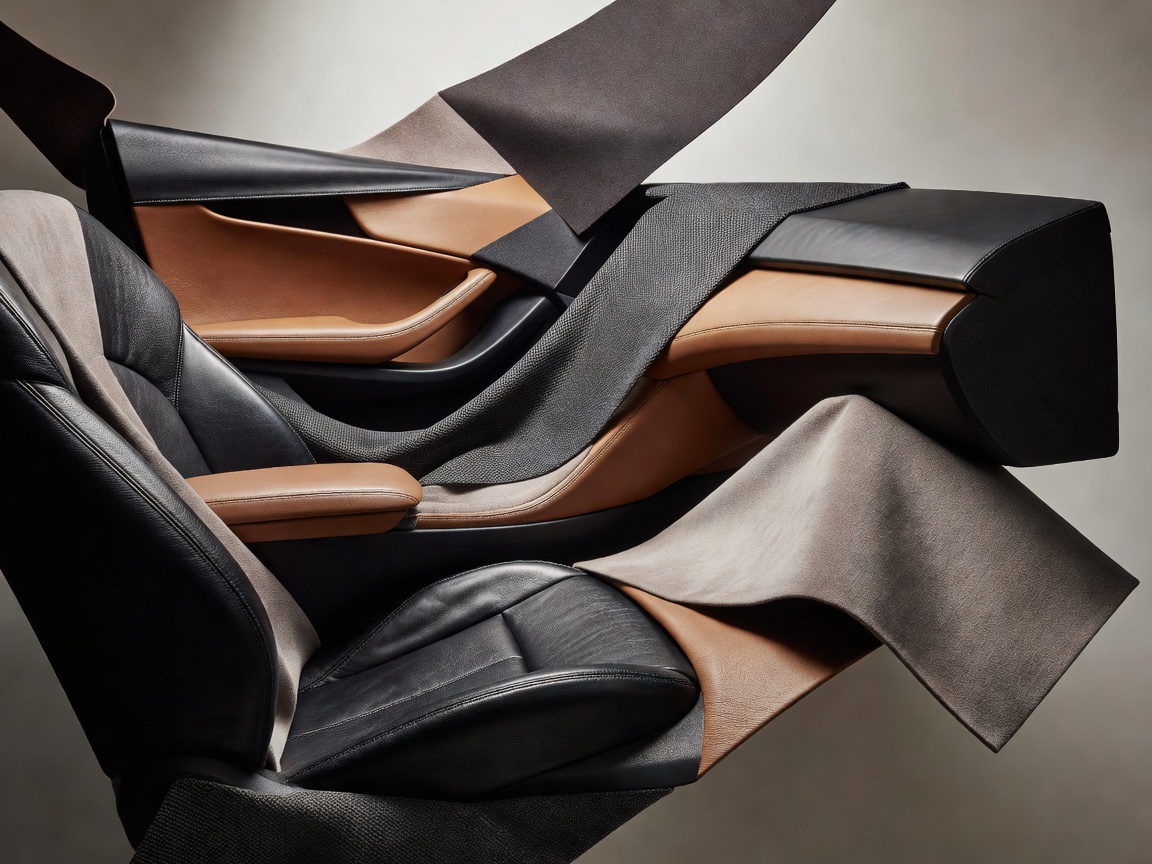 Abstract display of interior vehicle materials like leather and fabric