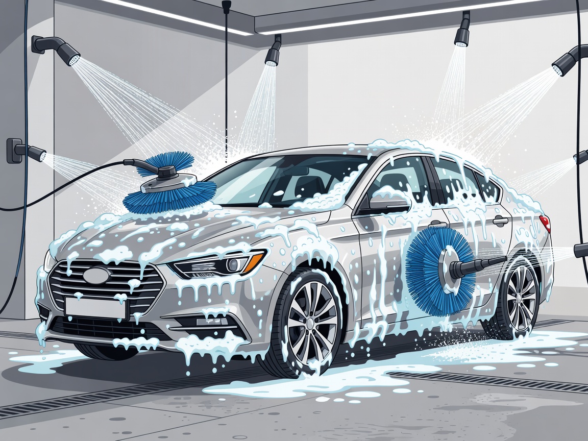 Illustration of a vehicle undergoing a safe foam wash